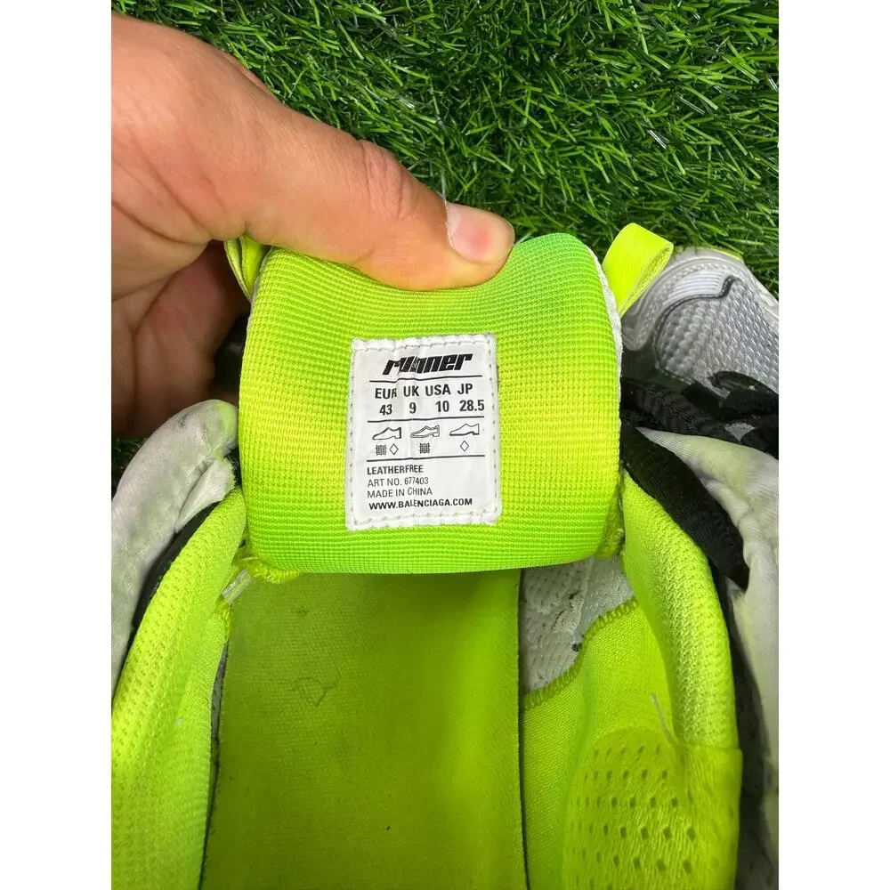 Balenciaga Runner Sneaker White Black Fluo Neon Yellow Distressed Mens sz 10